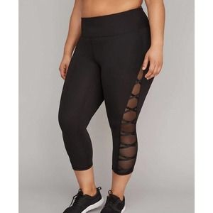 Lane Bryant LIVI Active Size 14/16 Black Legging Mesh Heart Criss Cross